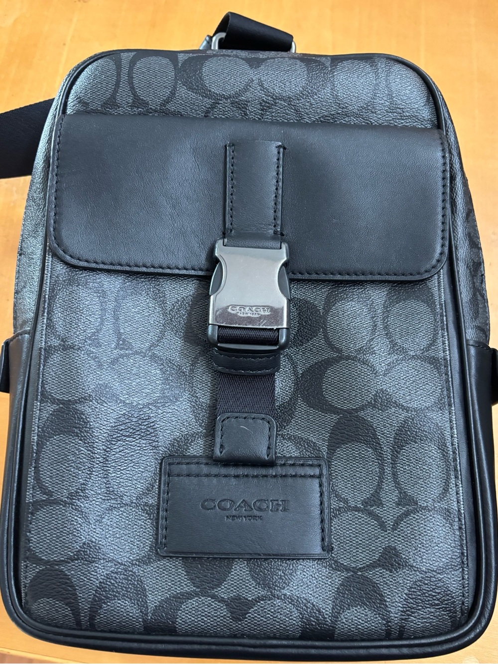 Coach  Black Signature Leather Crossbody Bag
